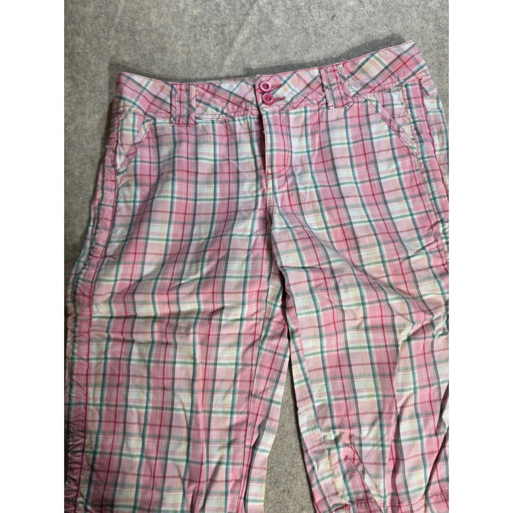 Maurices Pink Plaid Capri Pants Womens 1/2 Y2K Cinch Tie Hem Cotton Shorts